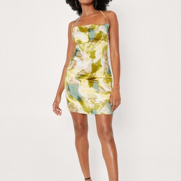 Green Satin Slip Dress - Picture 2 of 4